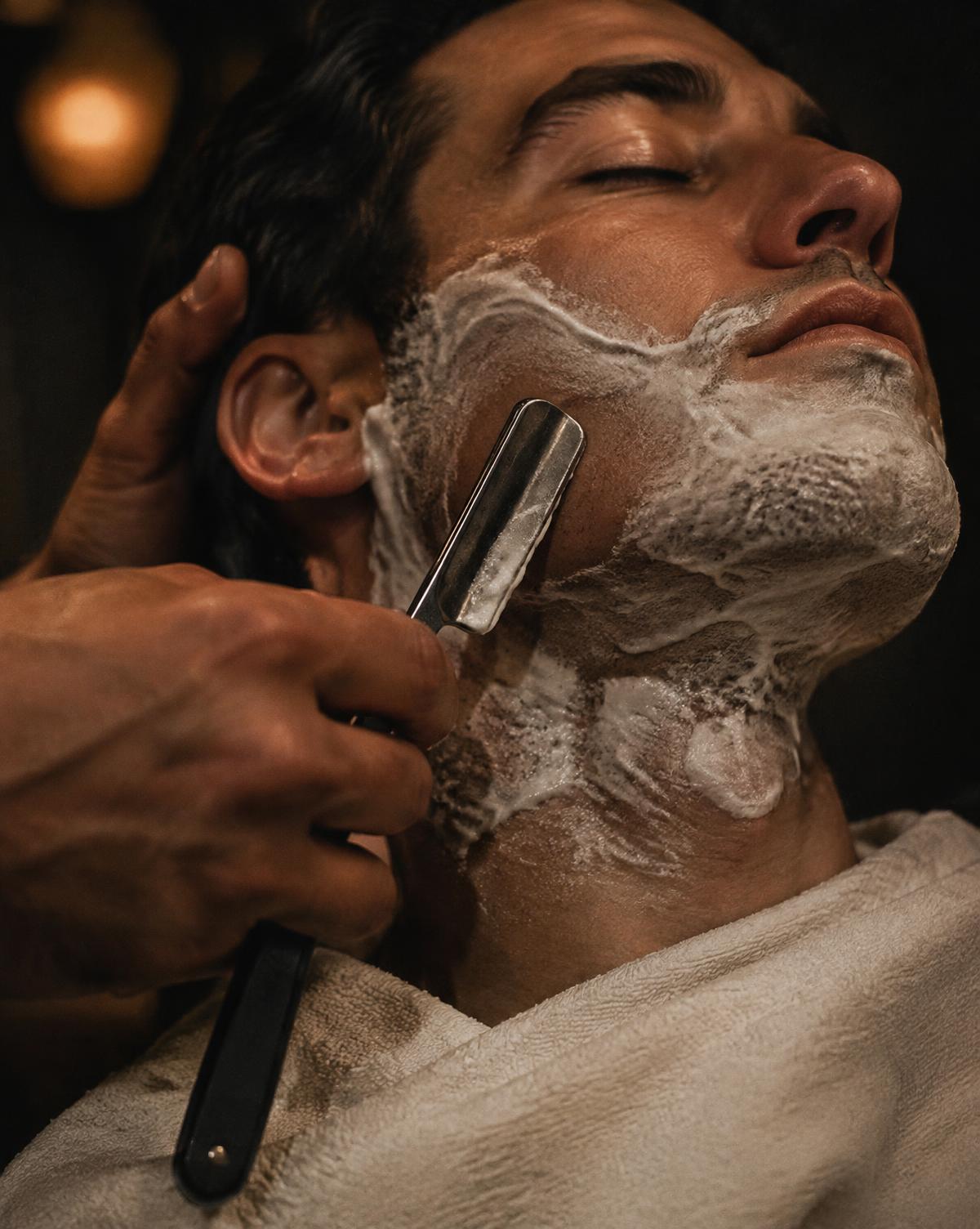 A straight razor shave with warm lather