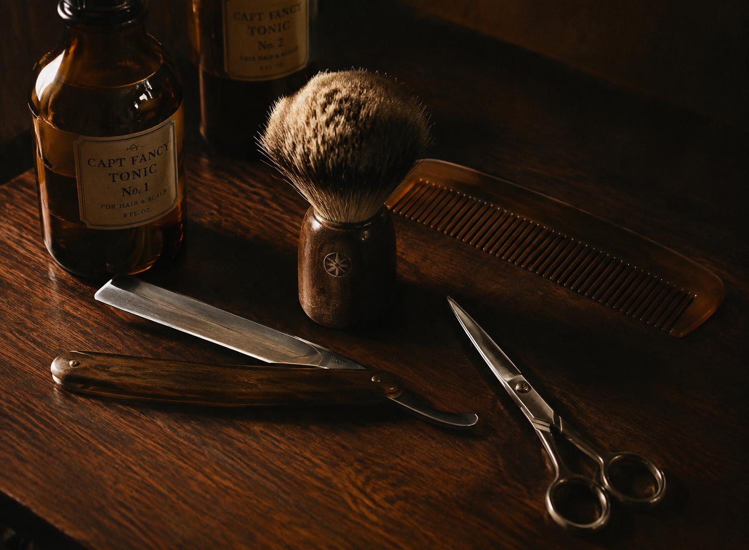 Barber tools on walnut